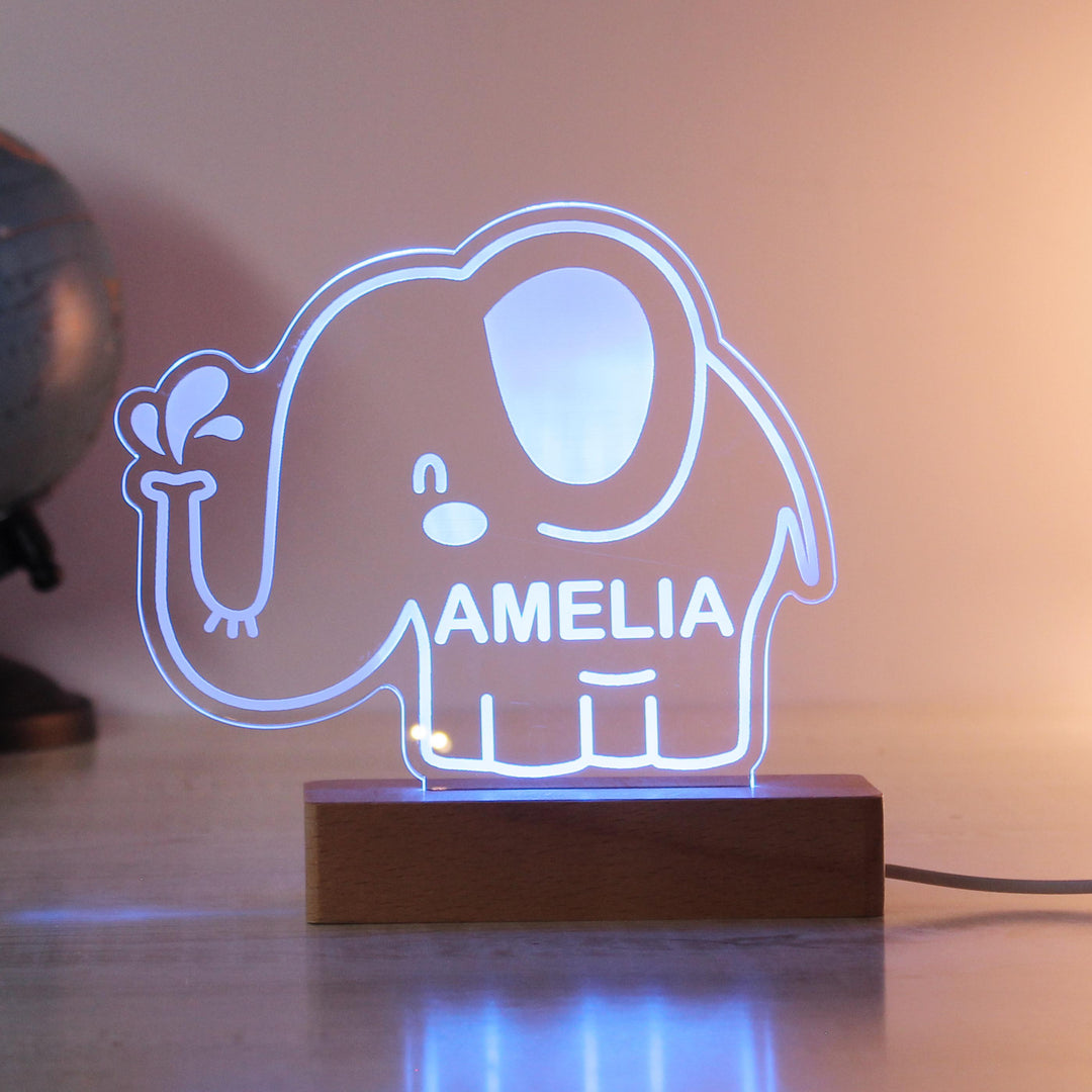 Personalised Elephant Wooden Based LED Light - alternative view