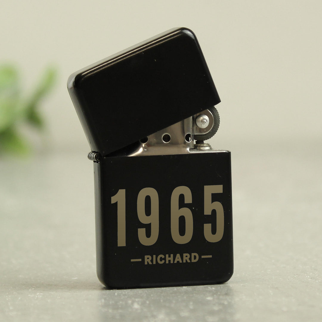 Personalised Date &amp; Name Black Lighter