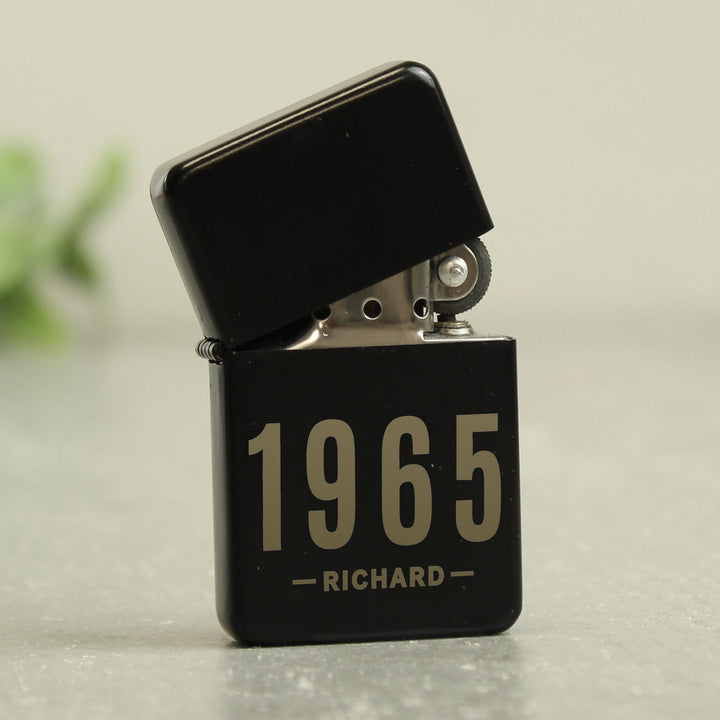 Personalised Date &amp; Name Black Lighter