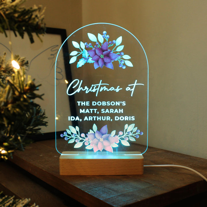 Personalised Christmas Poinsettia Wooden Based LED Light – alternative view