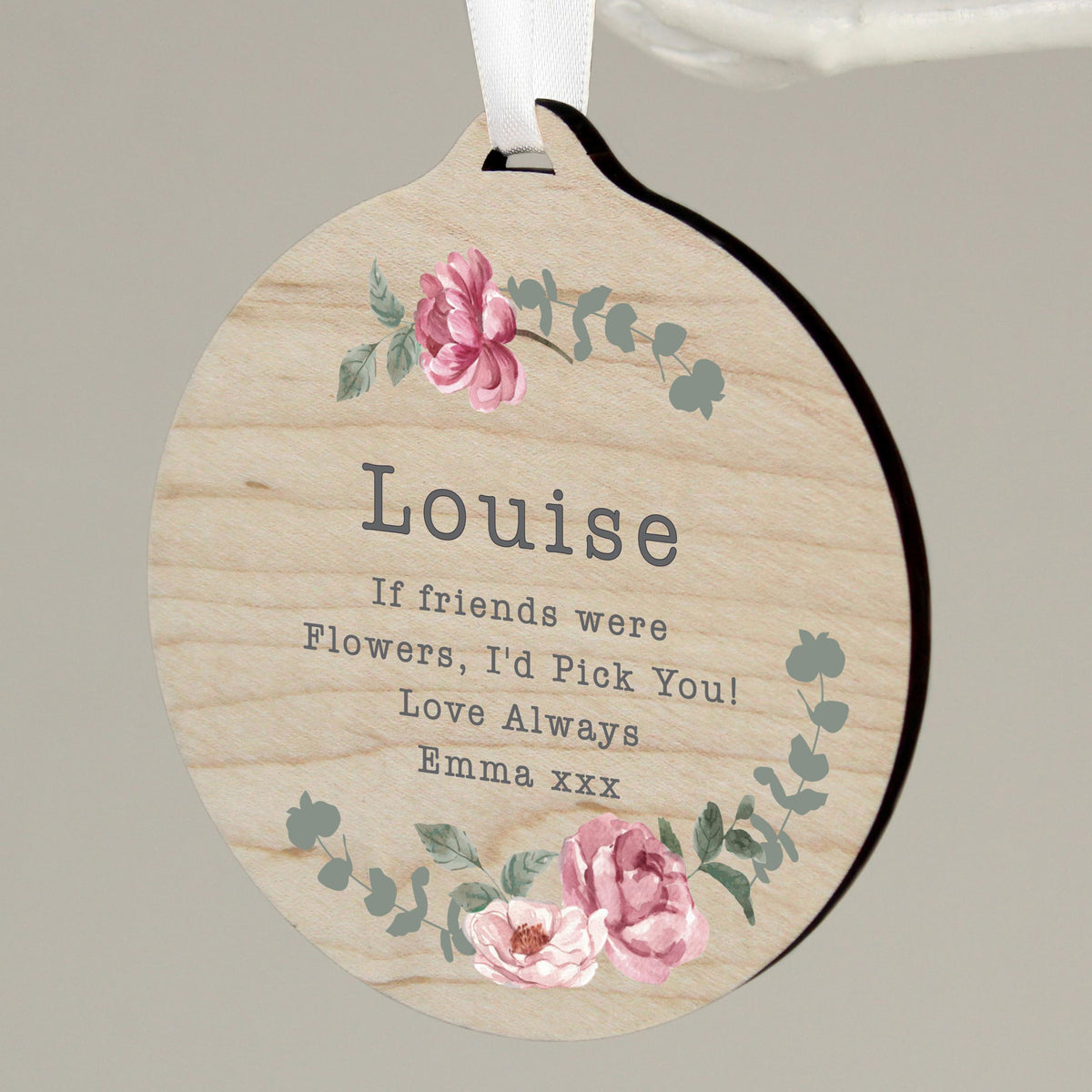 Personalised Floral Watercolour Round Wooden Decoration, The Personal Shop, personalised gifts