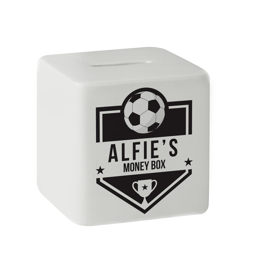 Personalised Football Badge Ceramic Square Money Box – alternative view