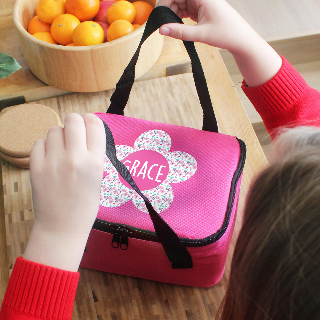 Personalised Flower Pink Lunch Bag – alternative view