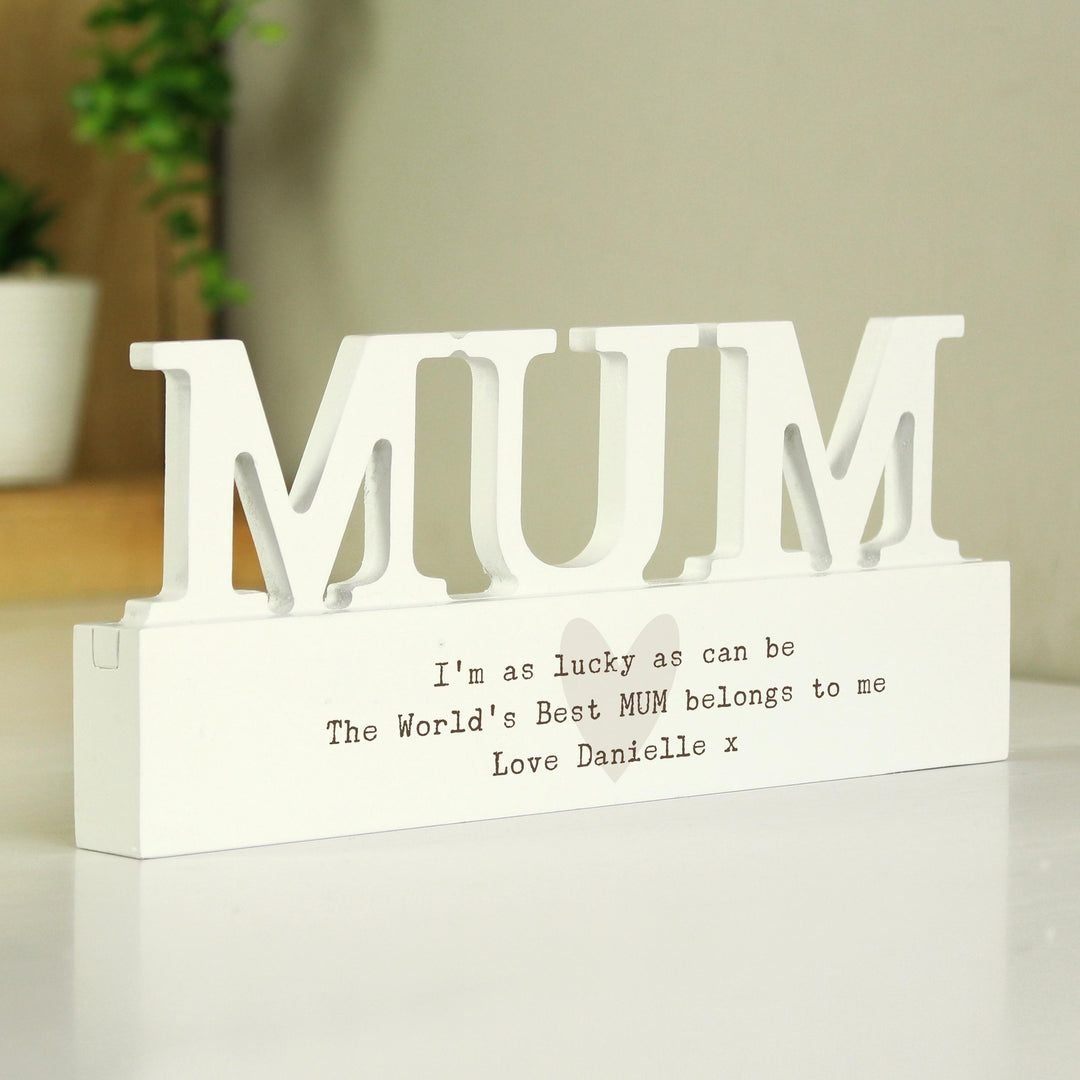Personalised Free Text Heart Wooden Mum Ornament, The Personal Shop, personalised gifts