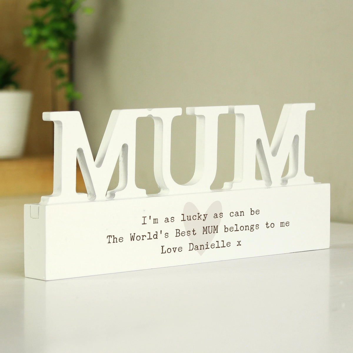 Personalised Free Text Heart Wooden Mum Ornament, The Personal Shop, personalised gifts