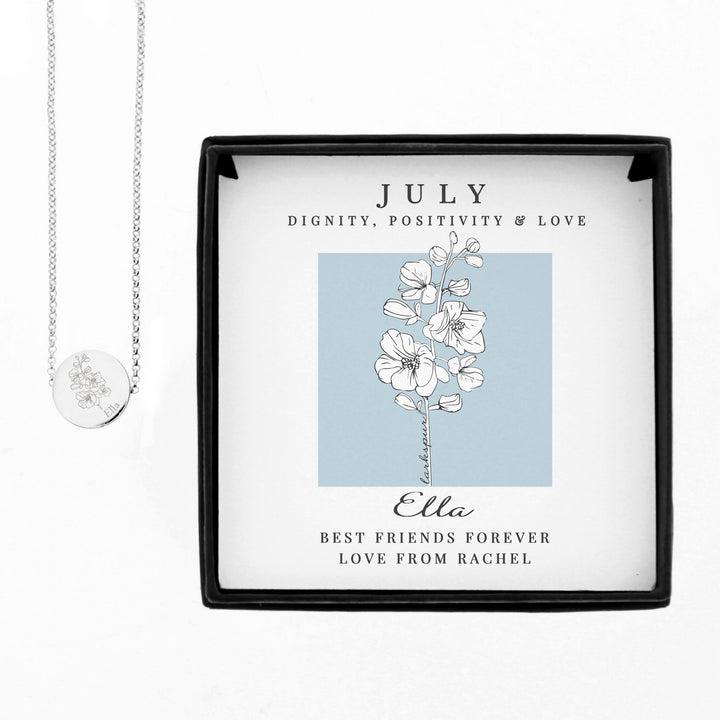 Personalised July Birth Flower Necklace and Box – alternative view