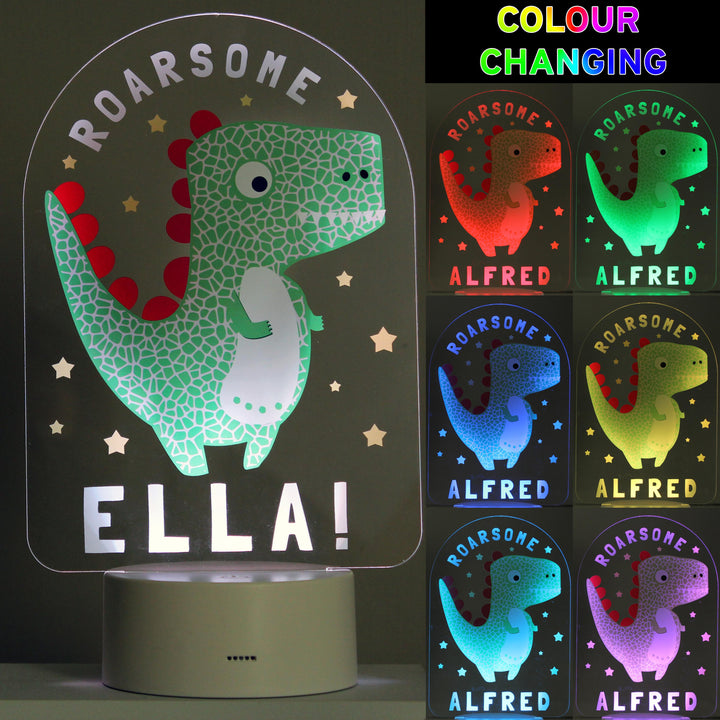 Personalised Roarsome Dinosaur LED Colour Changing Night Light – alternative view