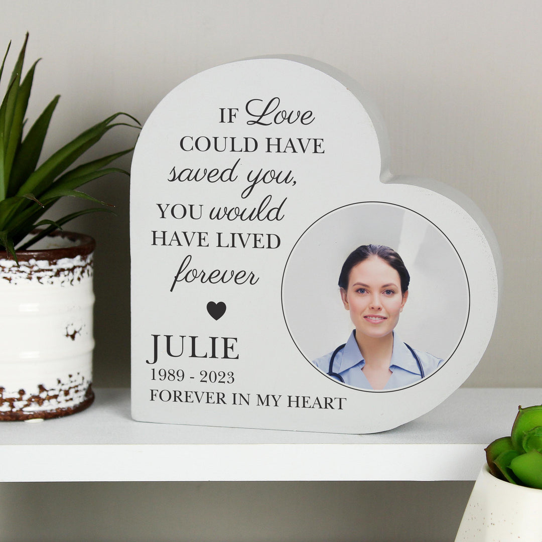 Personalised Memorial Photo Upload Free Standing Heart Ornament – alternative view