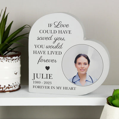 Personalised Memorial Photo Upload Free Standing Heart Ornament