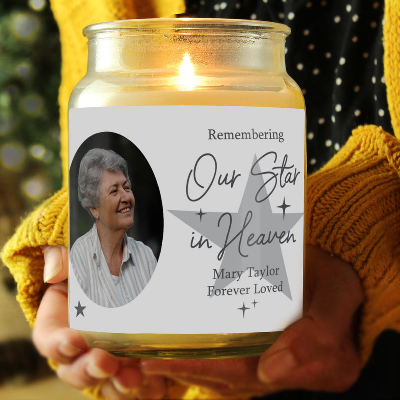 Personalised Star In Heaven Photo Upload Large Scented Jar Candle