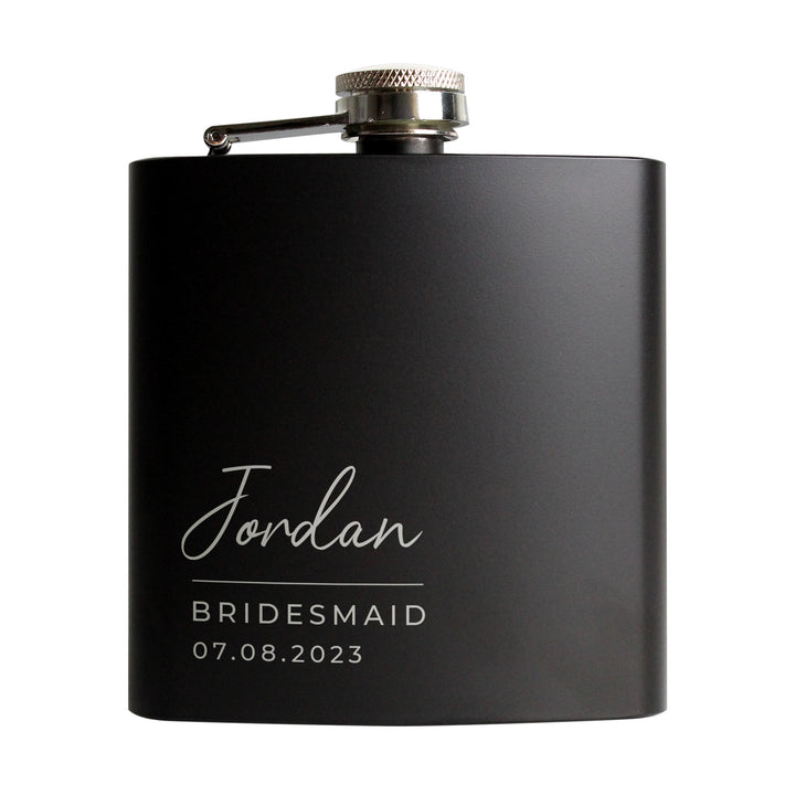 Personalised Free Text Wedding Party Black Hip Flask, The Personal Shop, personalised gifts