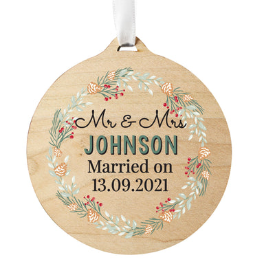 Personalised Wreath Round Wooden Decoration