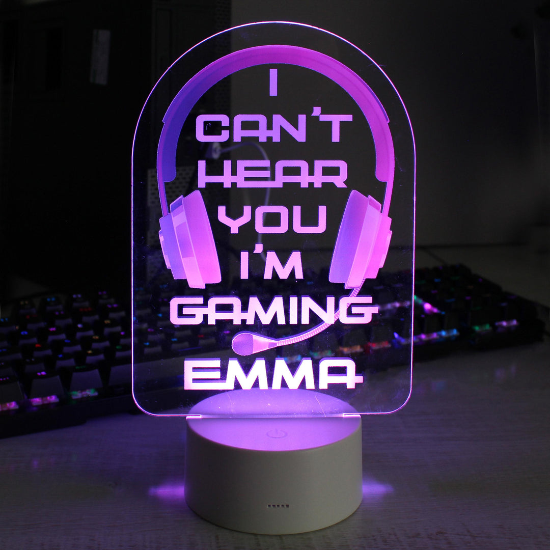 Personalised Pink Gaming LED Colour Changing Night Light, The Personal Shop, personalised gifts