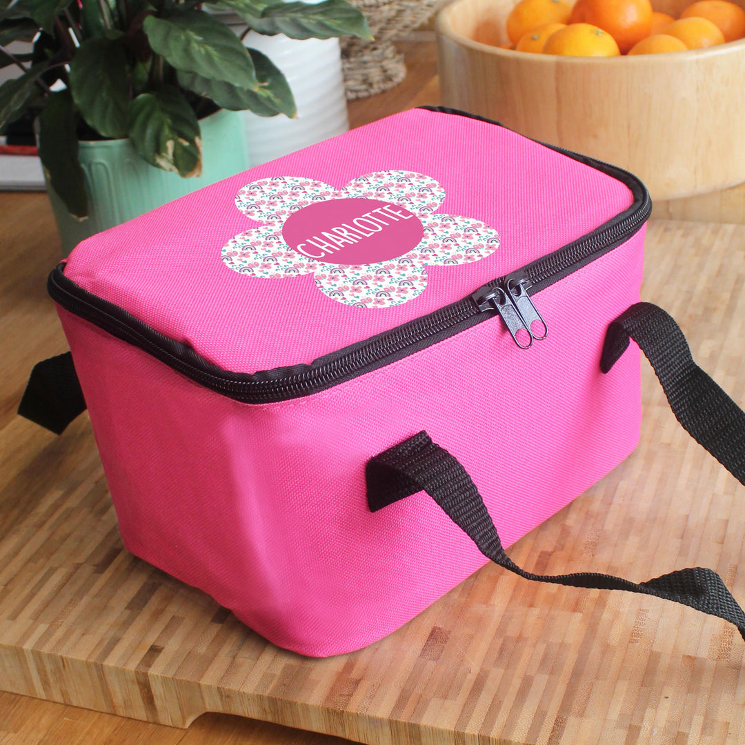Personalised Flower Pink Lunch Bag – alternative view