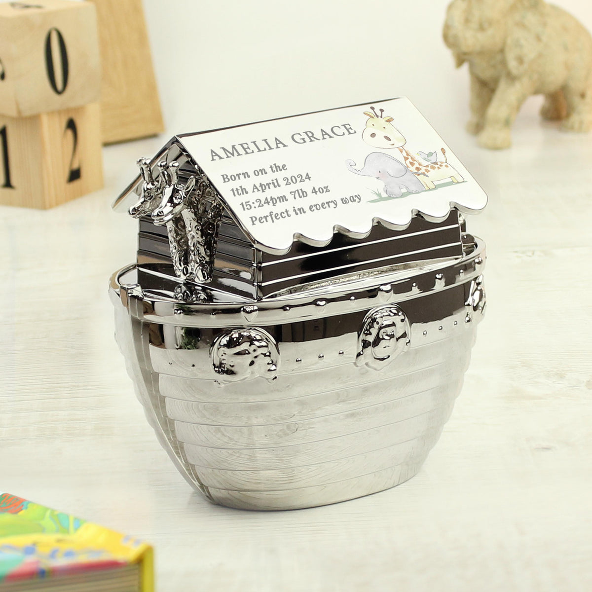 Personalised Hessian Friends Noahs Ark Money Box – alternative view