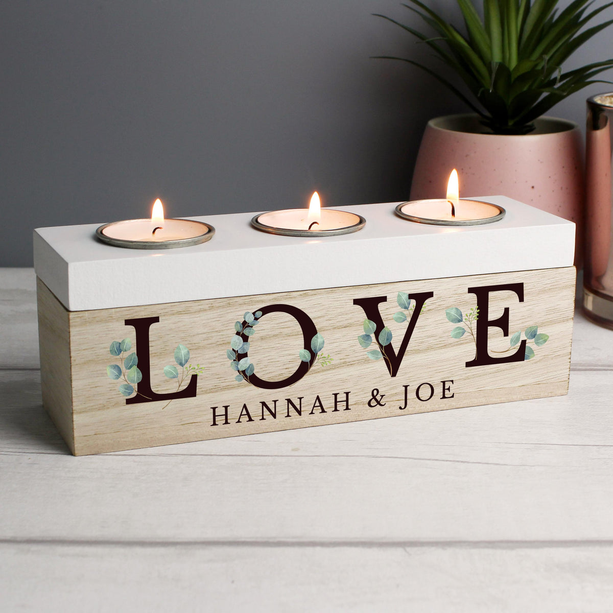 Personalised Botanical Triple Tea Light Box, The Personal Shop, personalised gifts