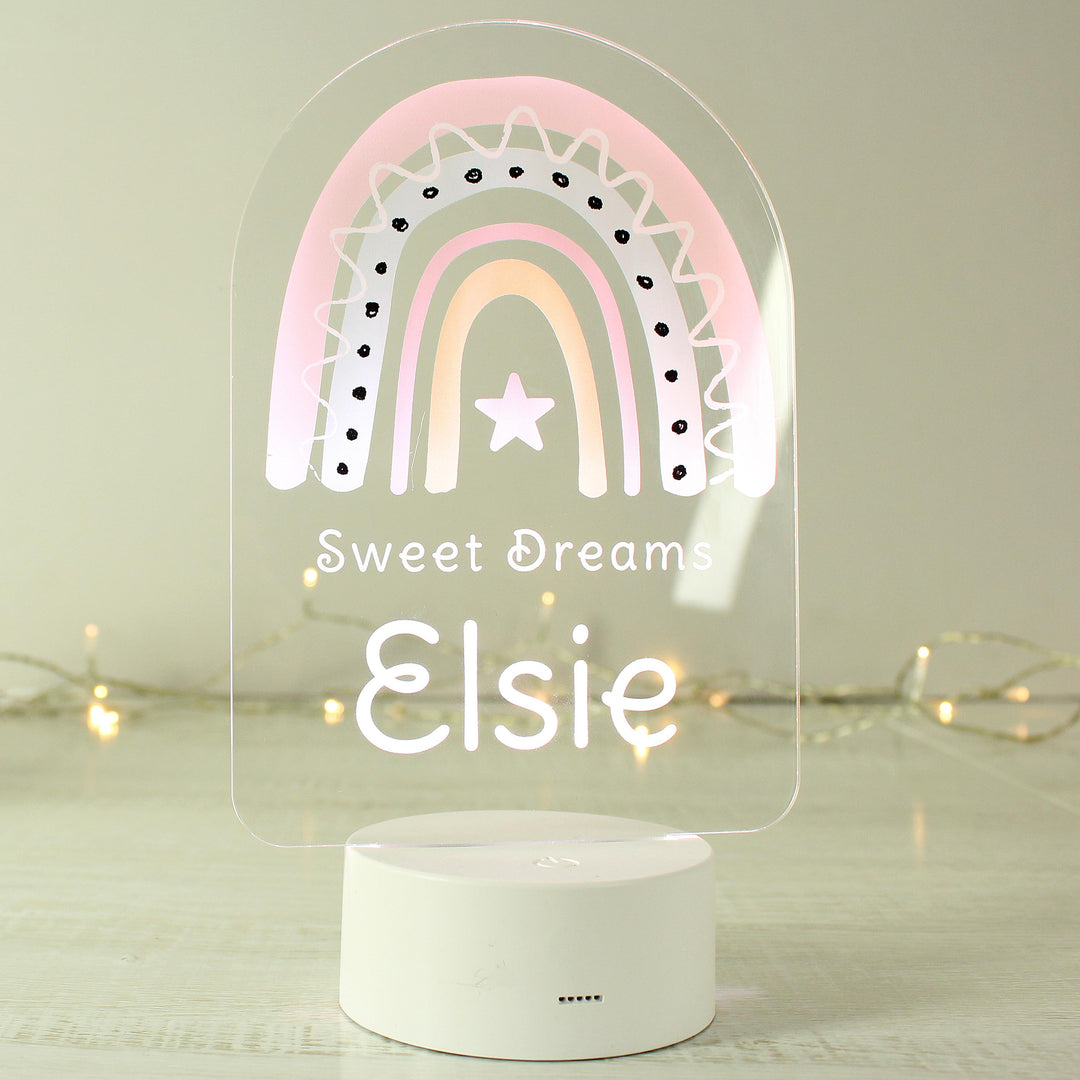 Personalised Pink Rainbow LED Colour Changing Night Light – alternative view