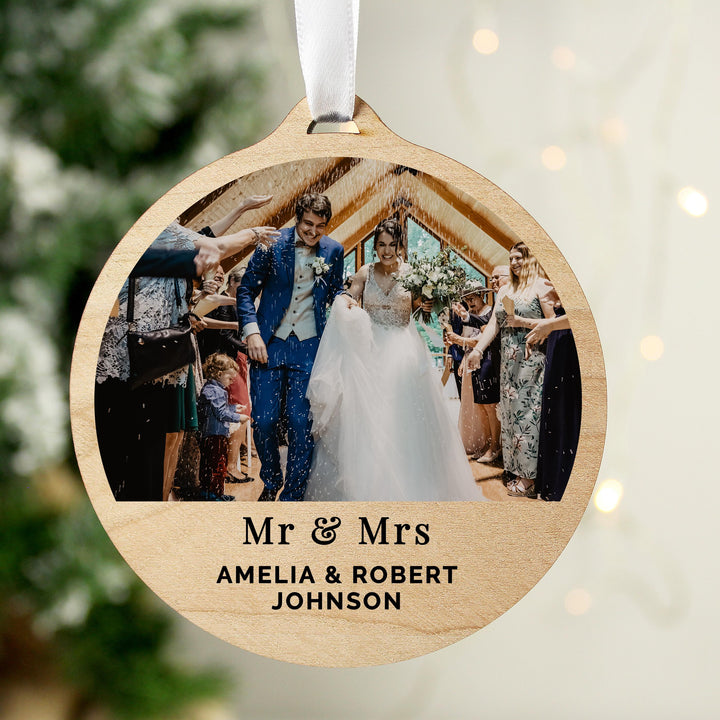 Personalised Photo Upload Round Wooden Decoration – alternative view