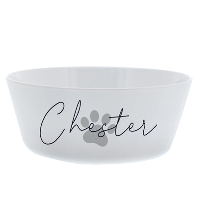 Personalised Grey Pawprint Plastic Cat Bowl