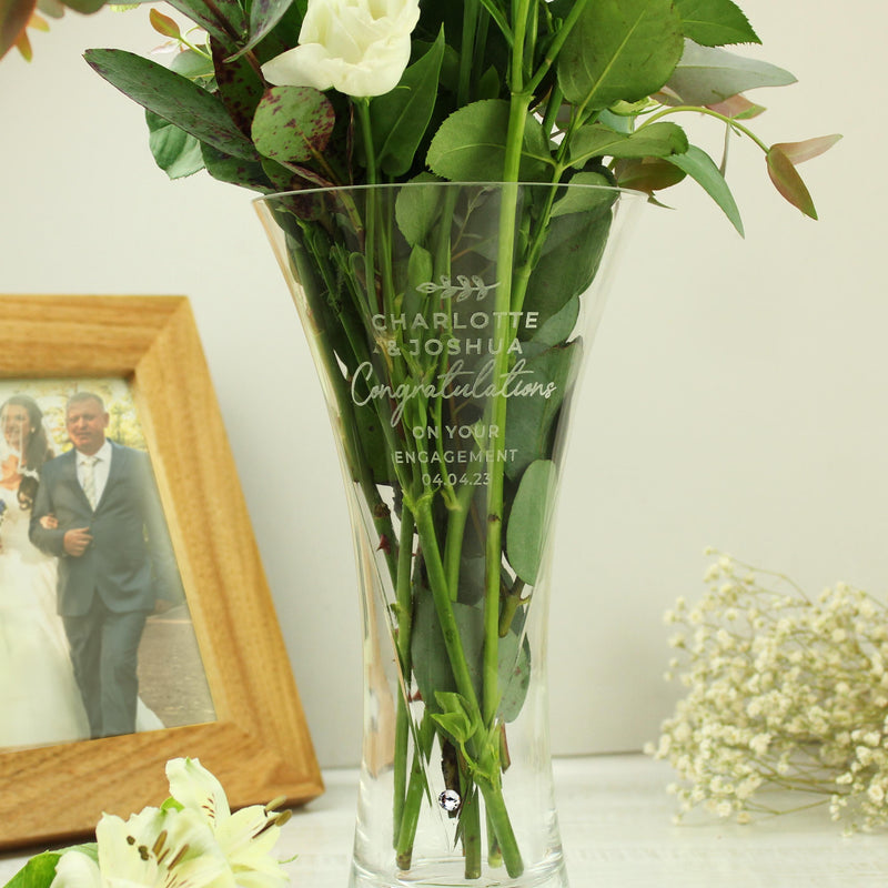 Personalised Free Text Botanical Hand Cut Diamante Heart Vase