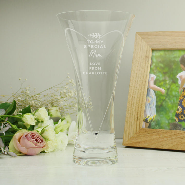 Personalised Free Text Botanical Hand Cut Diamante Heart Vase – alternative view