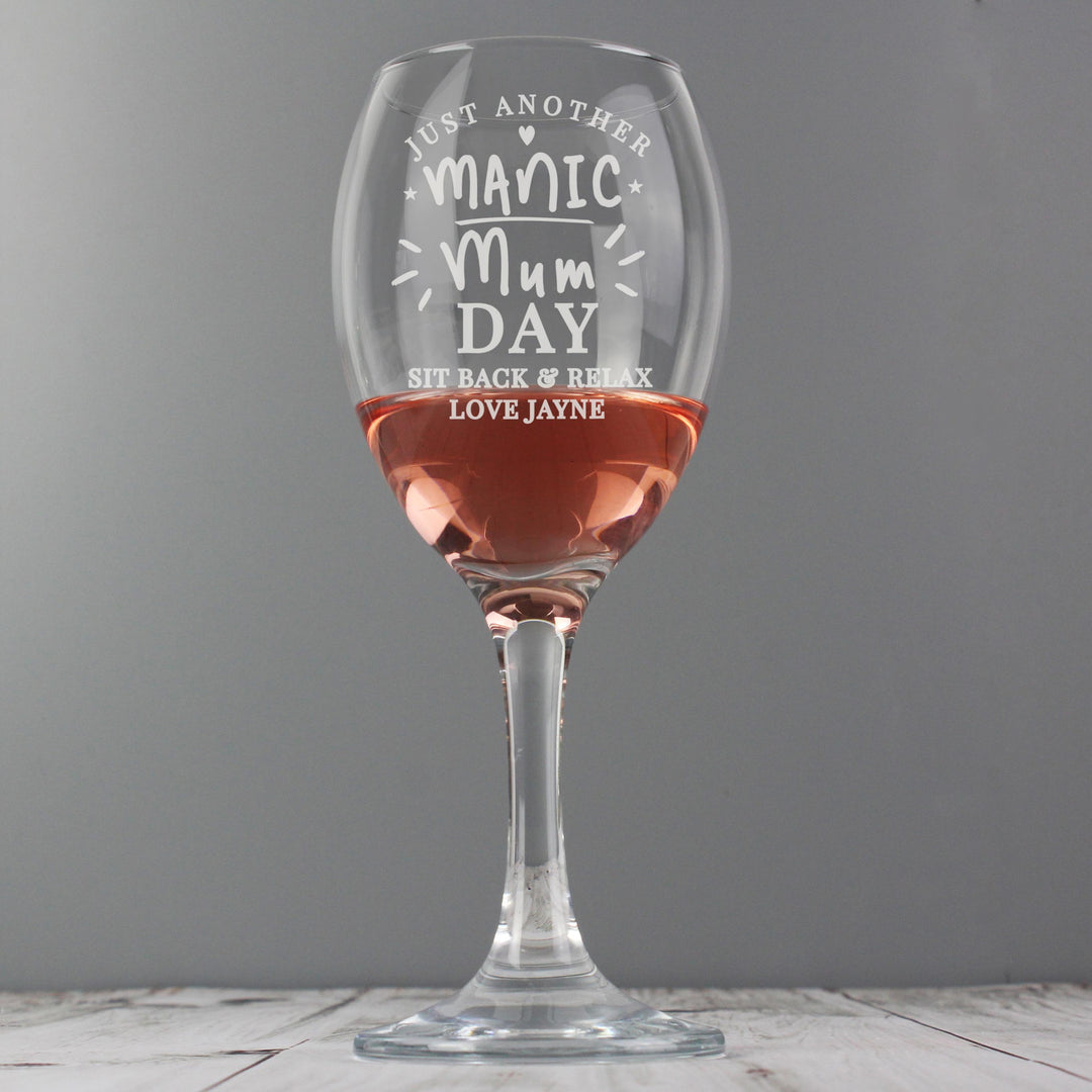 Personalised Manic Mum Day Wine Glass – alternative view