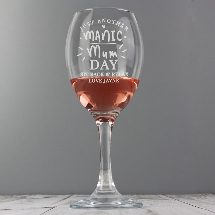 Personalised Manic Mum Day Wine Glass – alternative view