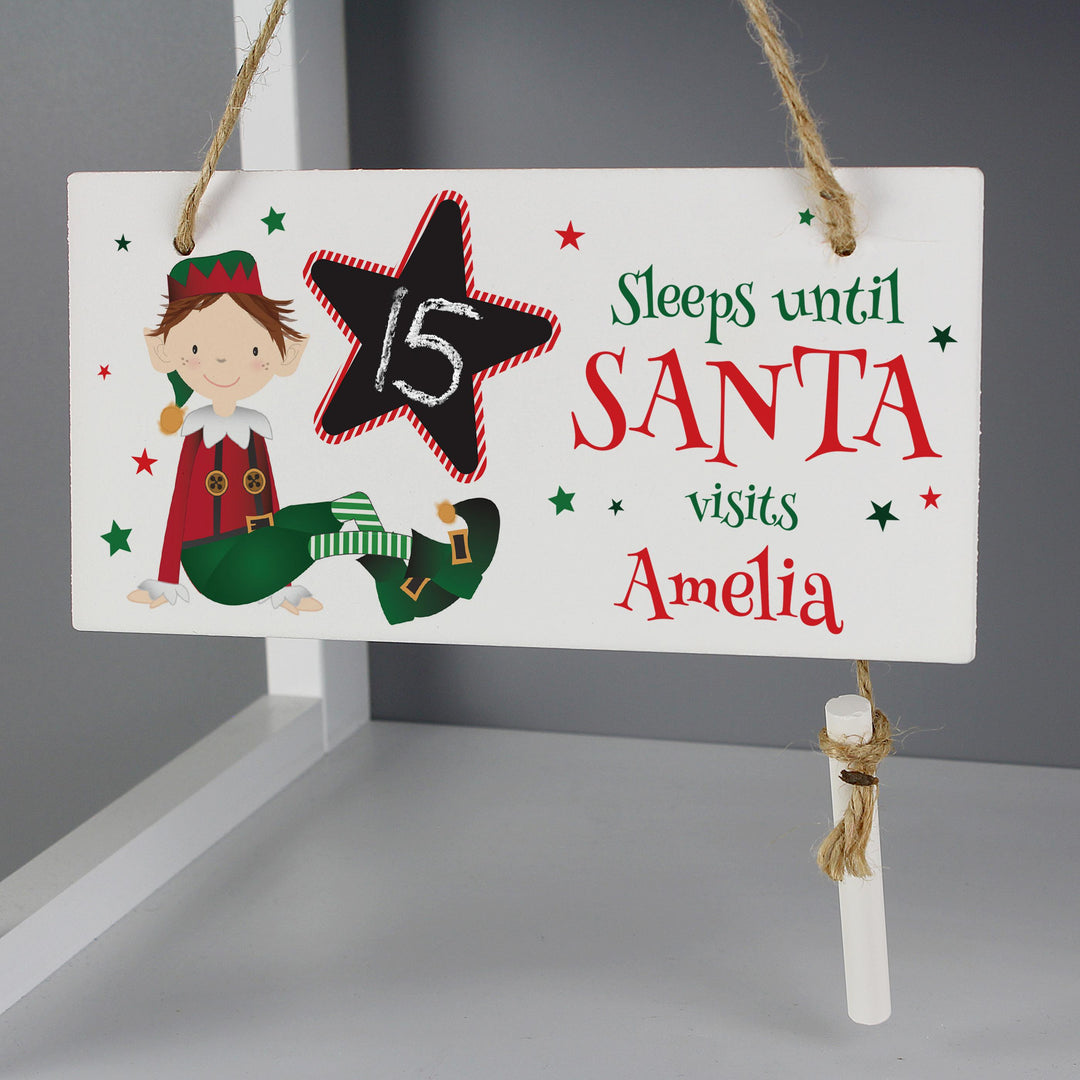 Personalised Elf Christmas Chalk Countdown Wooden Sign, The Personal Shop, personalised gifts