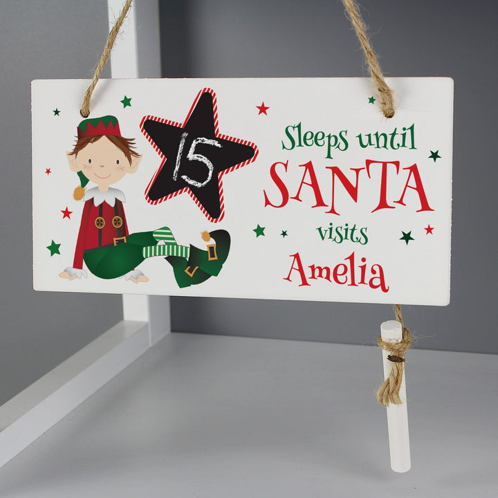 Personalised Elf Christmas Chalk Countdown Wooden Sign, The Personal Shop, personalised gifts