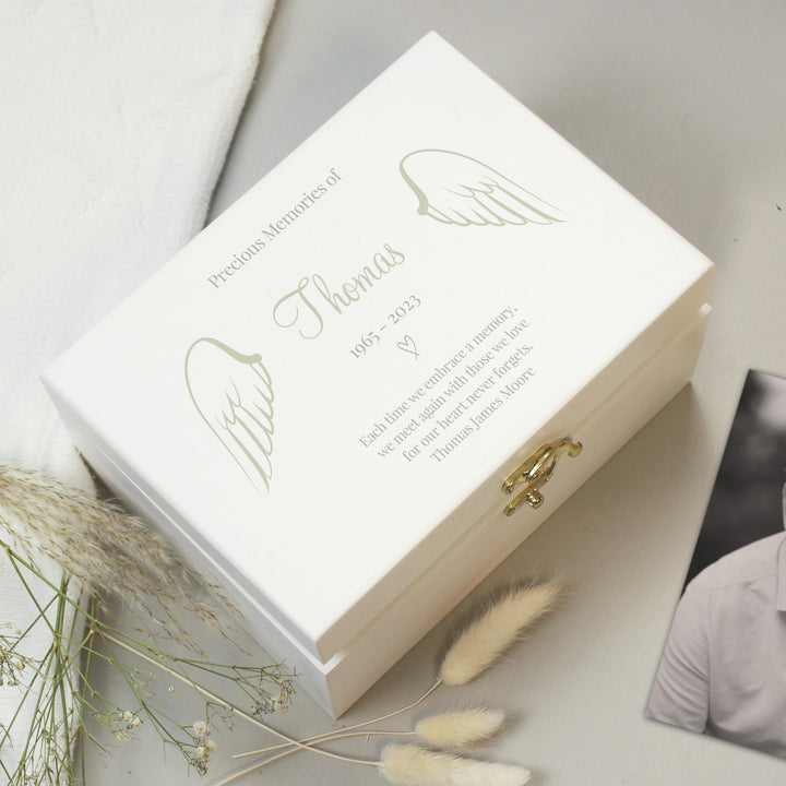 Personalised Angel Wings Memorial White Wooden Box – alternative view