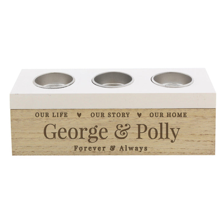 Personalised Our Life Story &amp; Home Triple Tea Light Box – alternative view