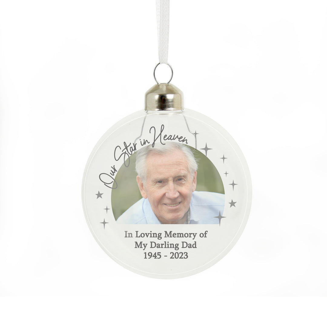 Personalised Photo Upload Memorial Glass Bauble – alternative view