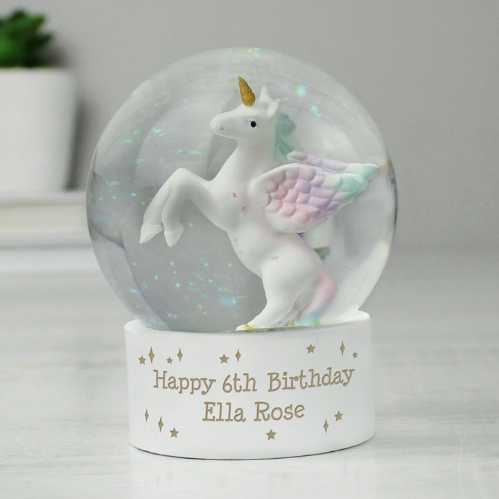 Personalised Unicorn Snow Globe, The Personal Shop, personalised gifts
