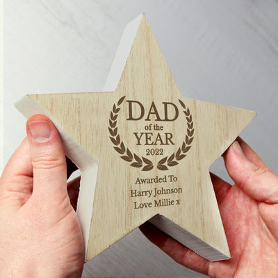 Personalised Dad of the Year White Wooden Star