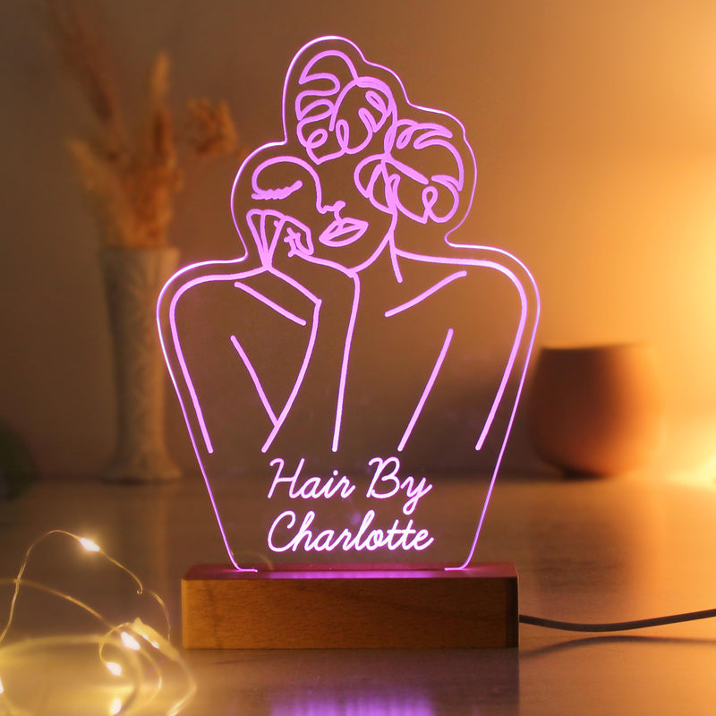 Personalised Fleur Line Art Wooden Based LED Light