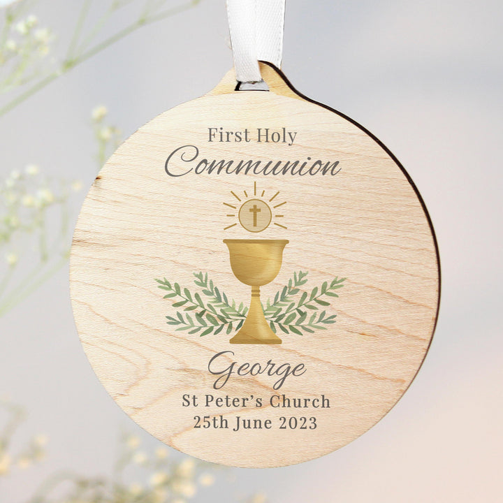 Personalised First Holy Communion Round Wooden Decoration – alternative view