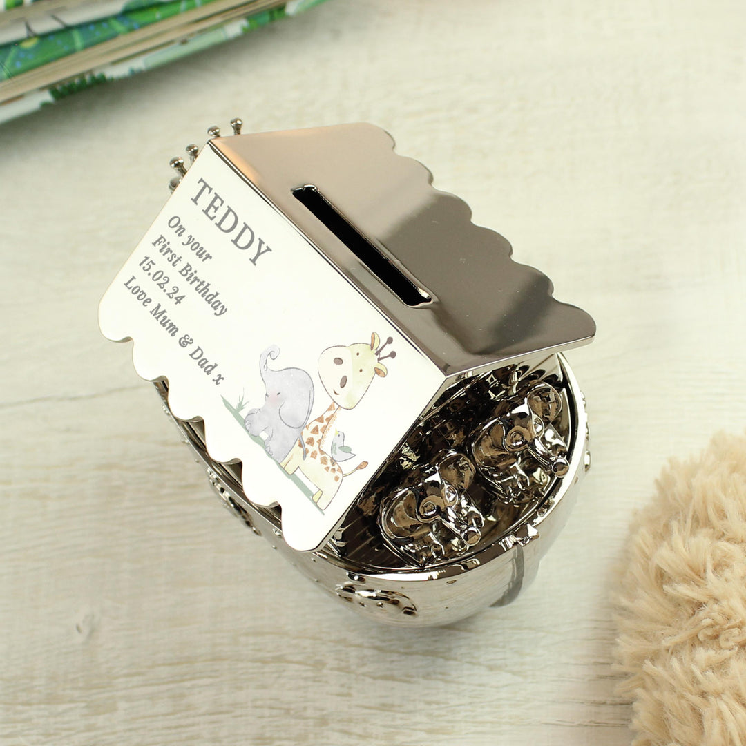Personalised Hessian Friends Noahs Ark Money Box – alternative view