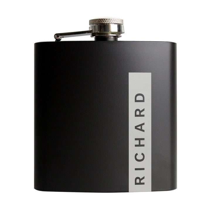 Personalised Name Only Black Hip Flask – alternative view