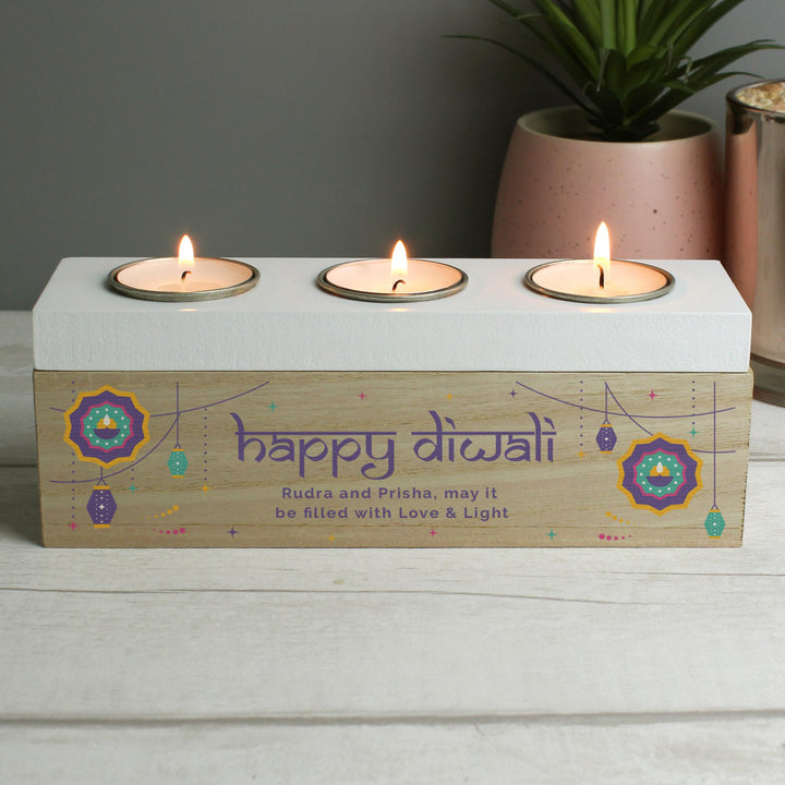 Personalised Diwali Triple Tealight Box – alternative view