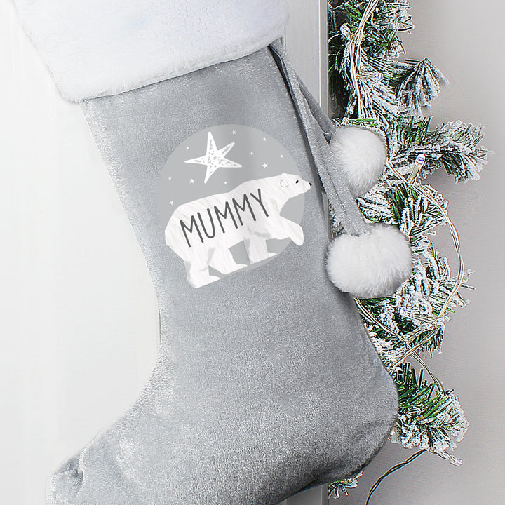 Personalised Polar Bear Luxury Silver Grey Stocking, The Personal Shop, personalised gifts