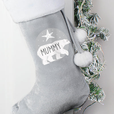 Personalised Polar Bear Luxury Silver Grey Stocking