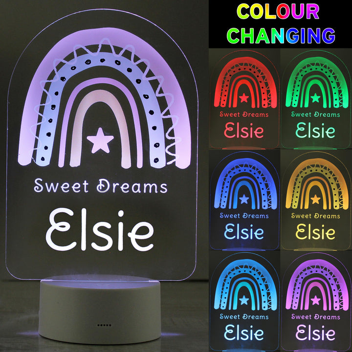 Personalised Pink Rainbow LED Colour Changing Night Light – alternative view