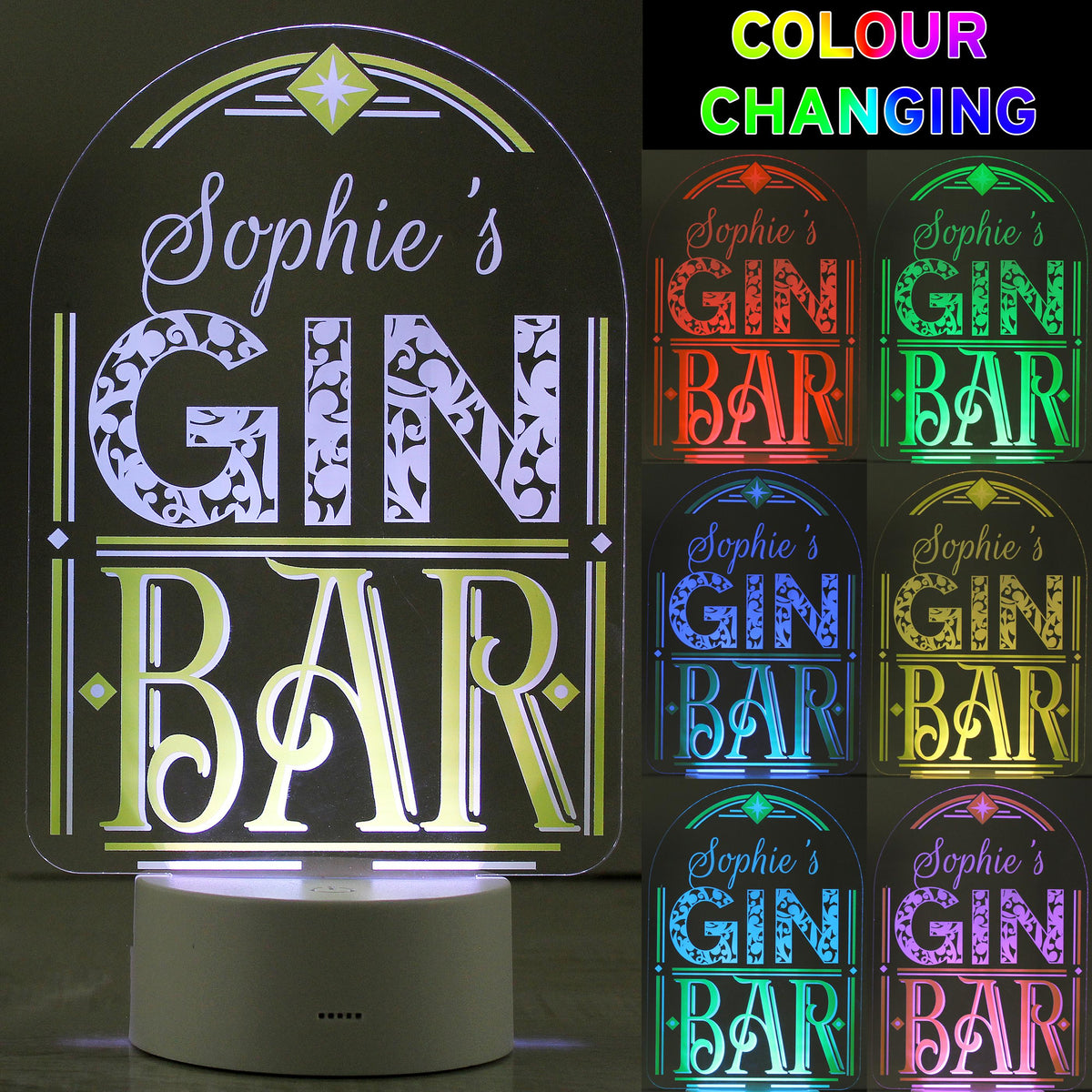 Personalised Gin Bar LED Colour Changing Night Light – alternative view