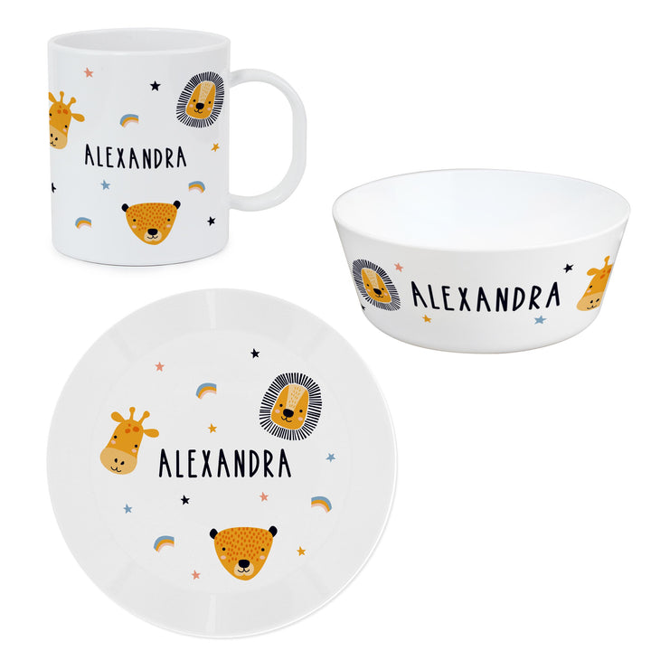 Personalised Safari Animals Plastic Childrens Breakfast Set – alternative view