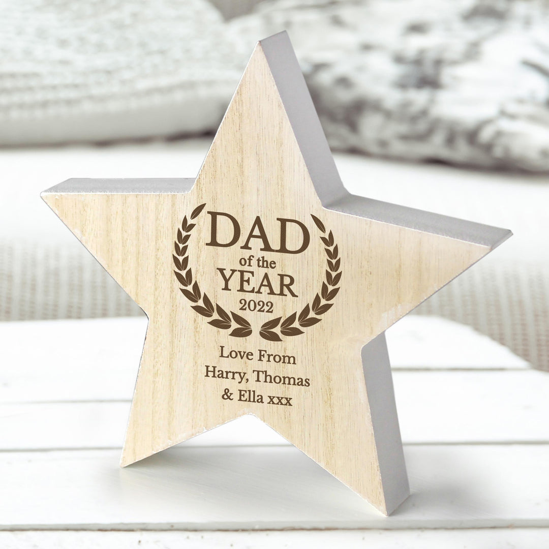 Personalised Dad of the Year White Wooden Star – alternative view