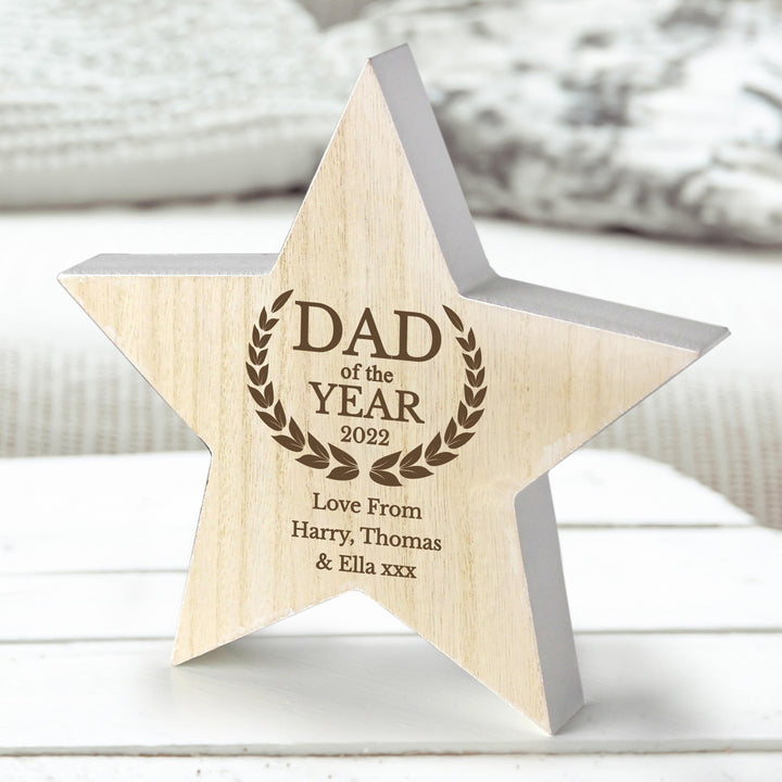 Personalised Dad of the Year White Wooden Star – alternative view