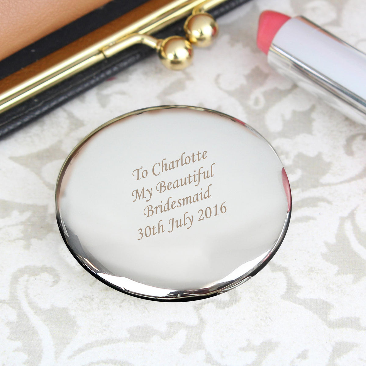 Personalised Silver Round Compact Mirror – alternative view