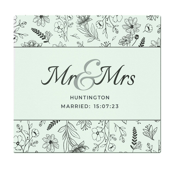 Personalised Mr &amp; Mrs Botanical Glass Chopping Board/Worktop Saver – alternative view