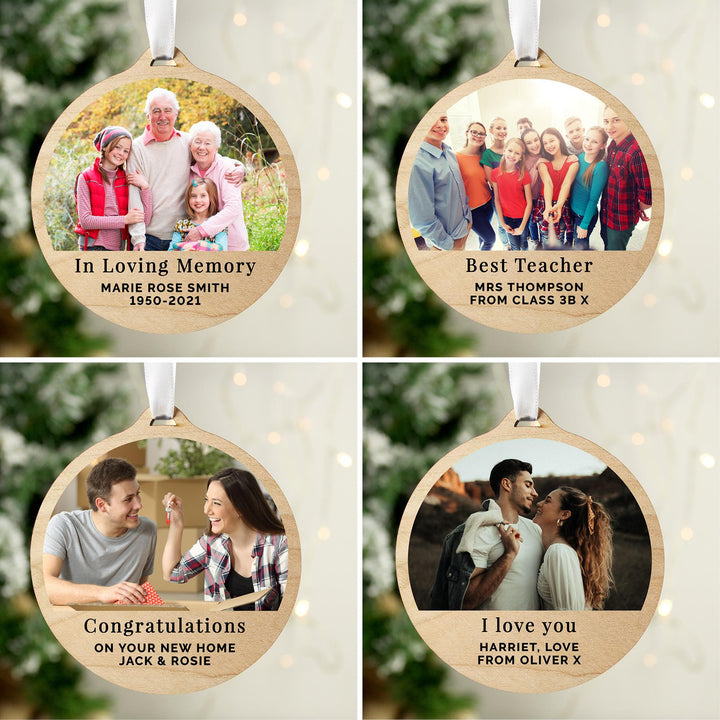 Personalised Photo Upload Round Wooden Decoration – alternative view