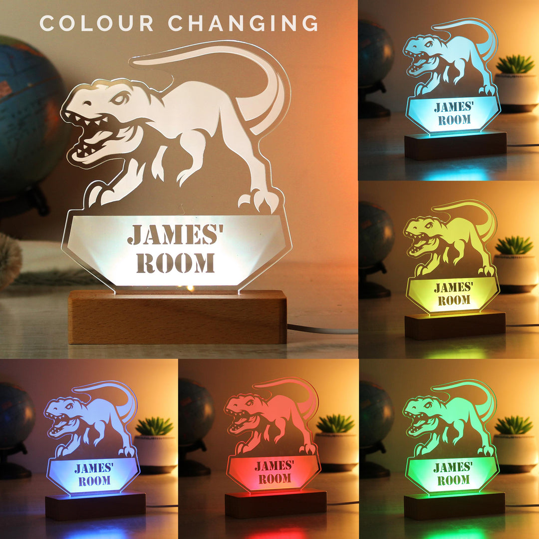 Personalised Dinosaur Wooden Based LED Light - alternative view